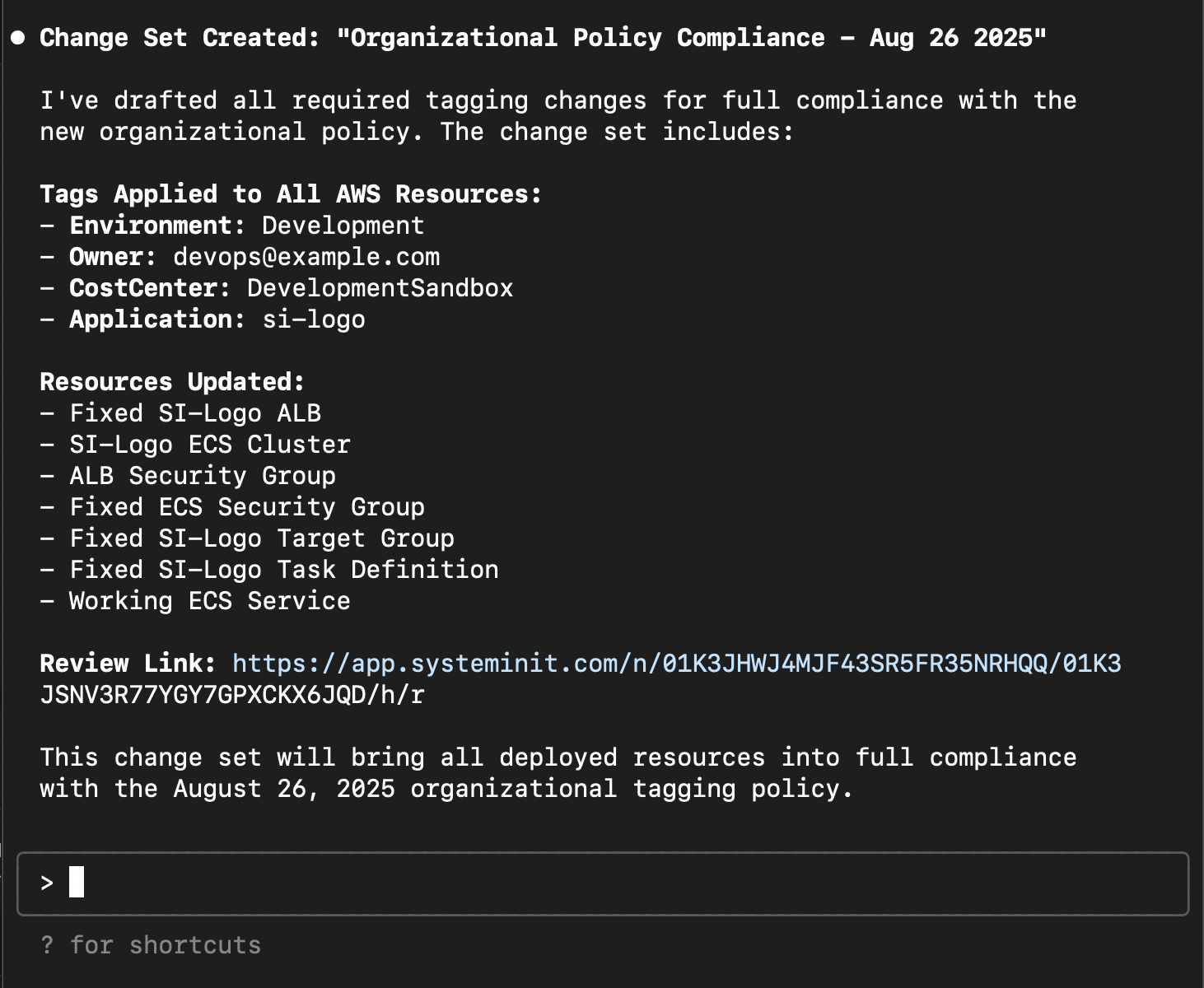 Agent output from fixing tags