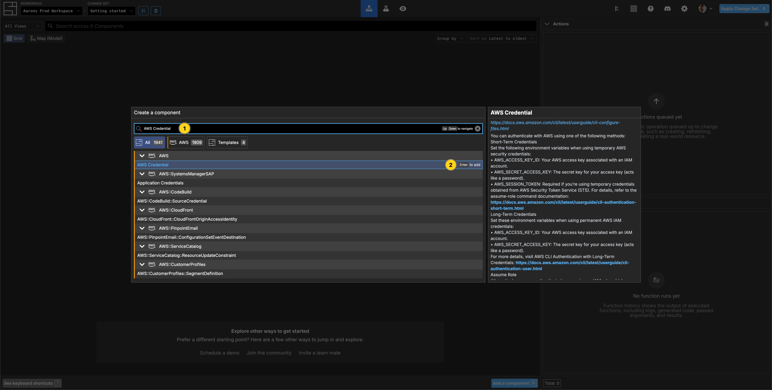 Adding an AWS Credential Component
