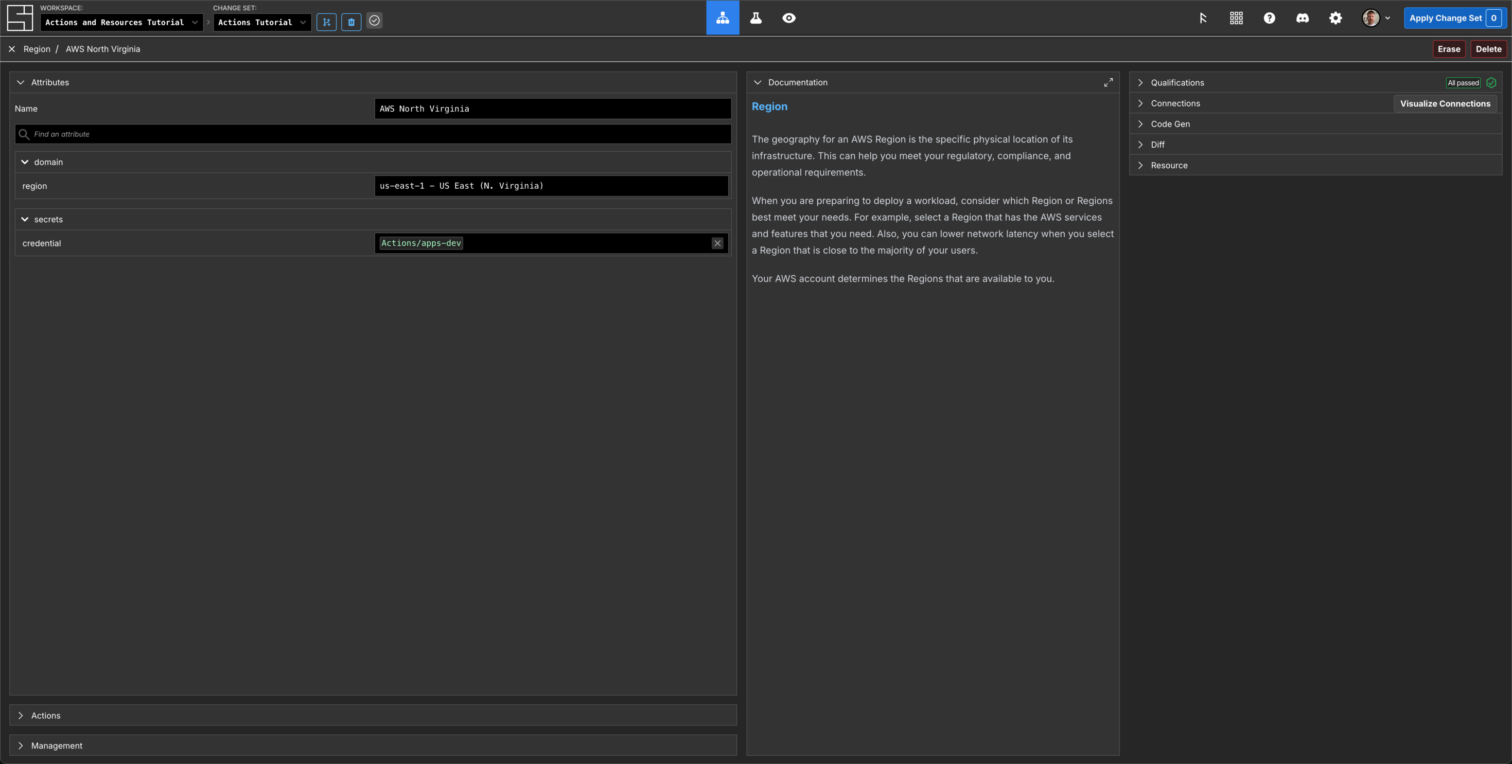 Add an AWS Region Component and set its properties