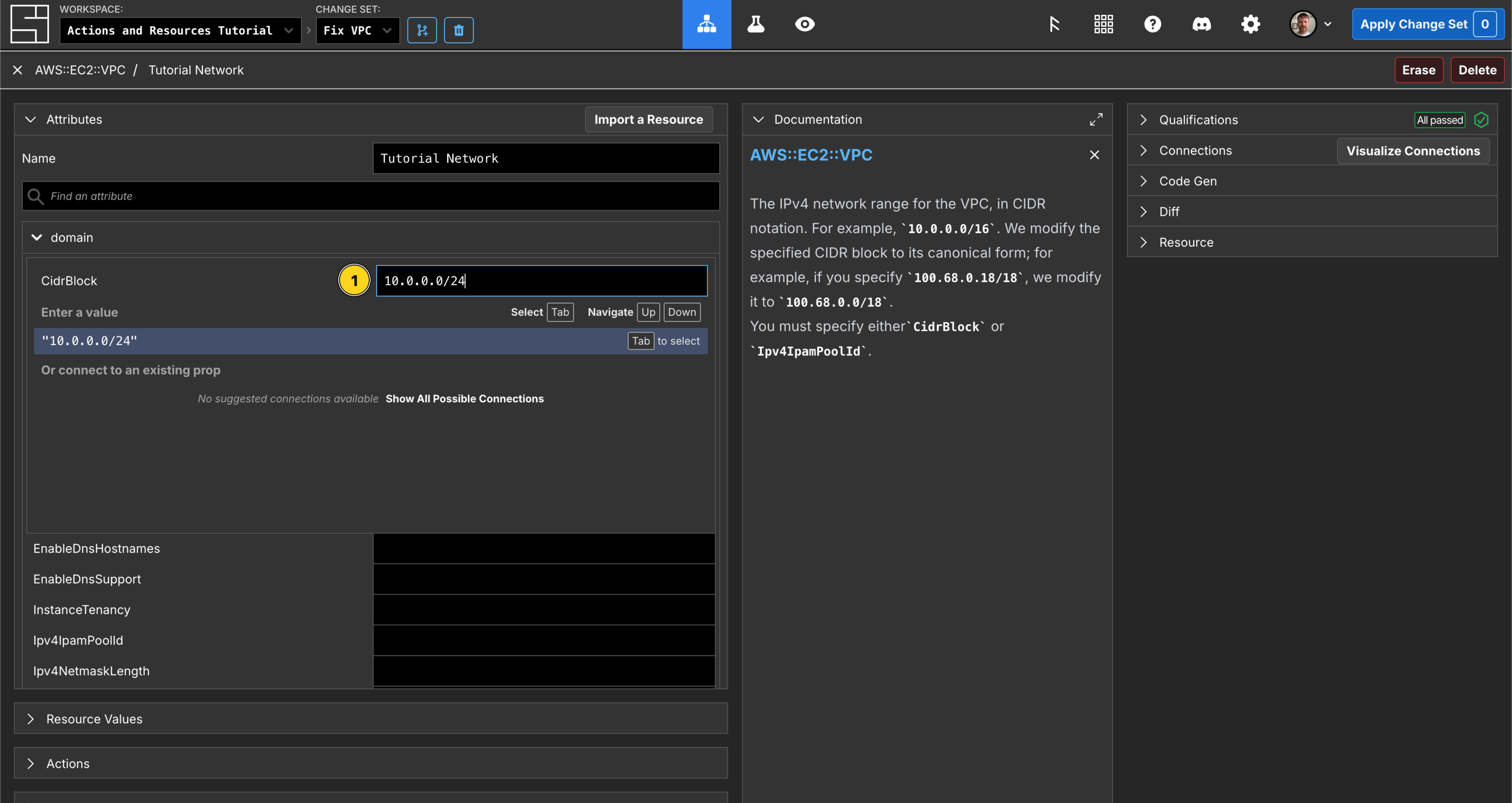 Add the CidrBlock property to your VPC
