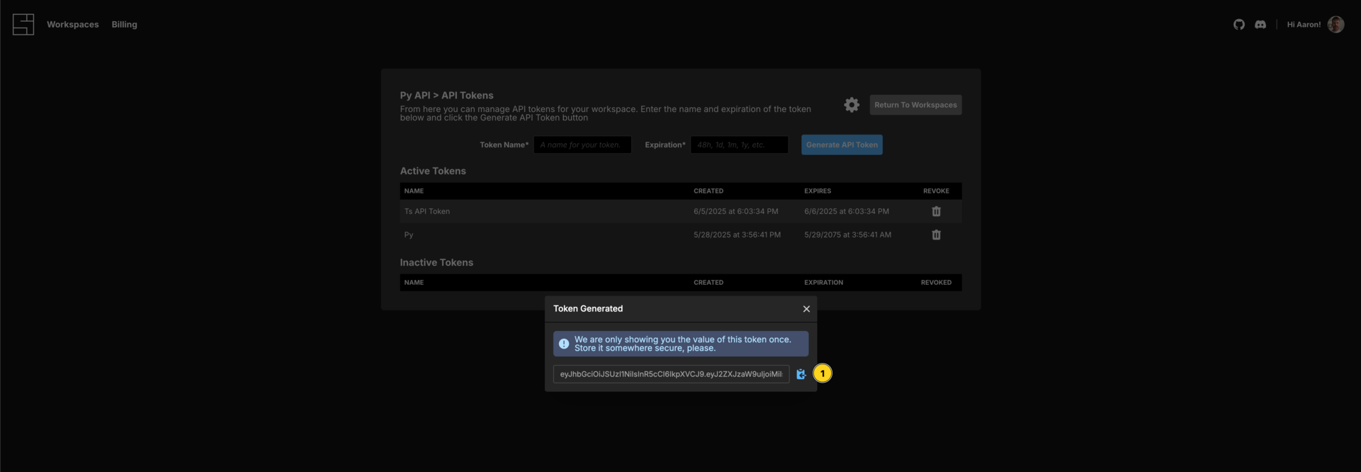 Copy API Token