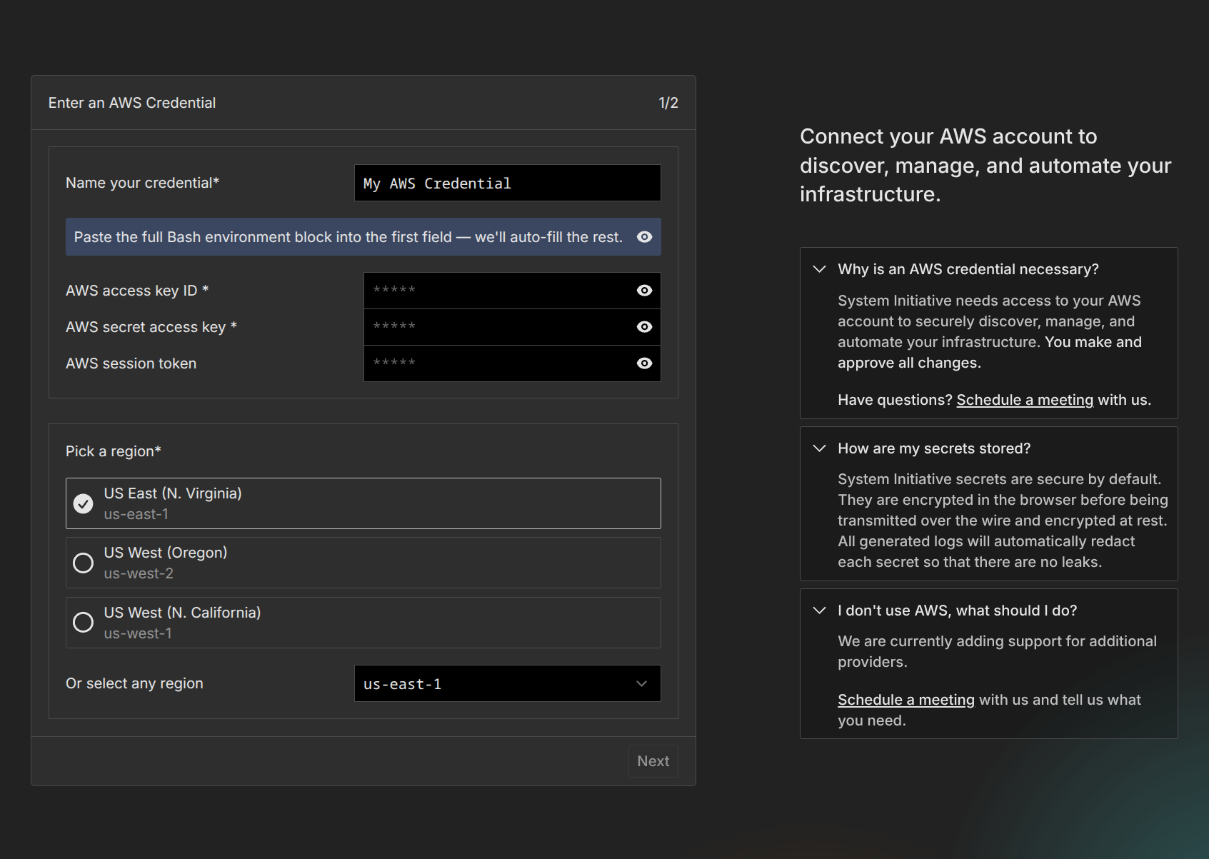 Credentials and Region AWS