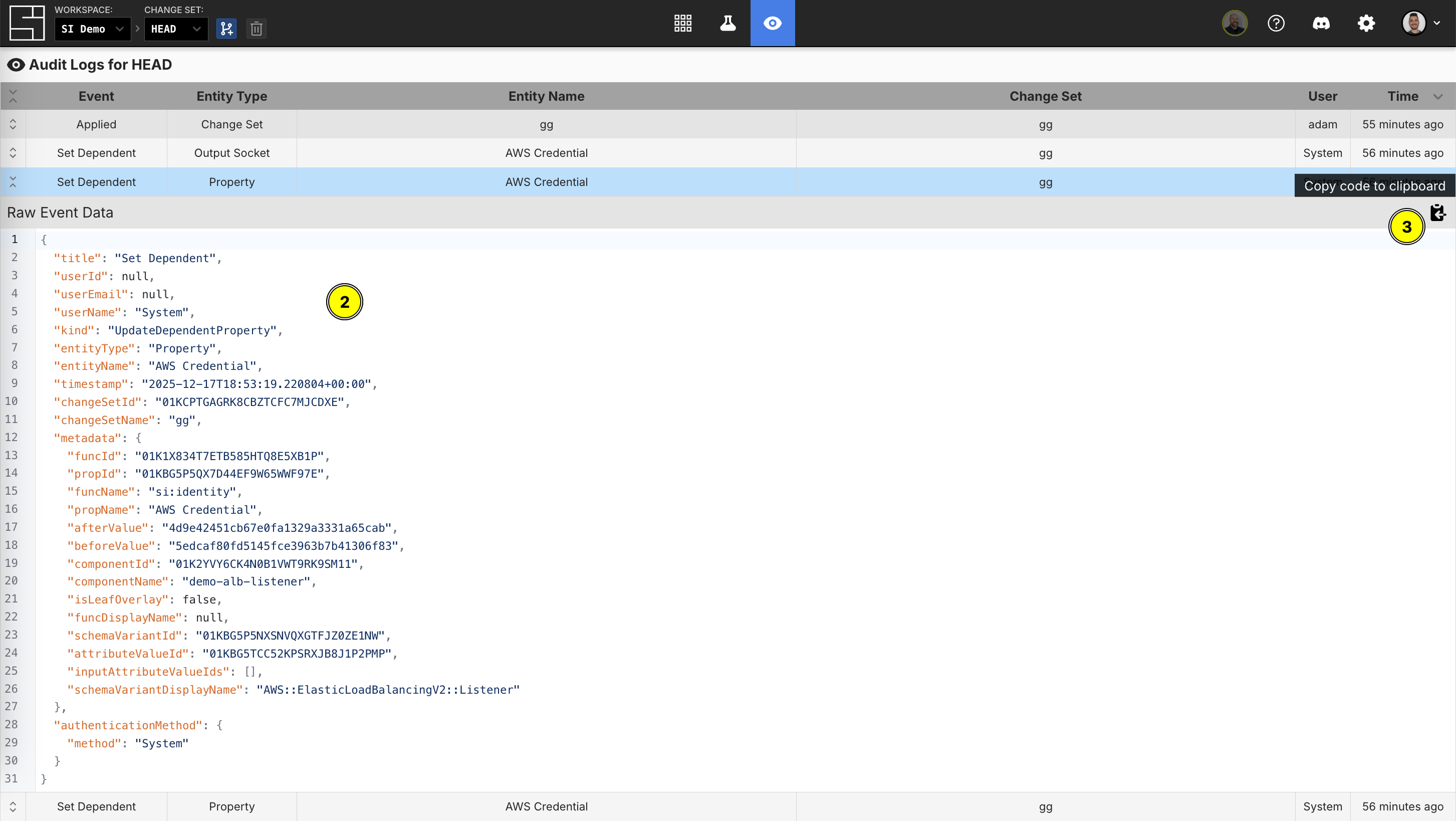 View expansion and copy to clipboard