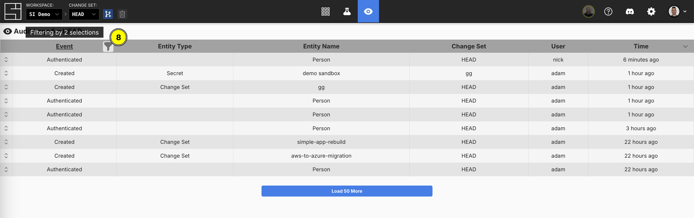 Hovering the filter icon