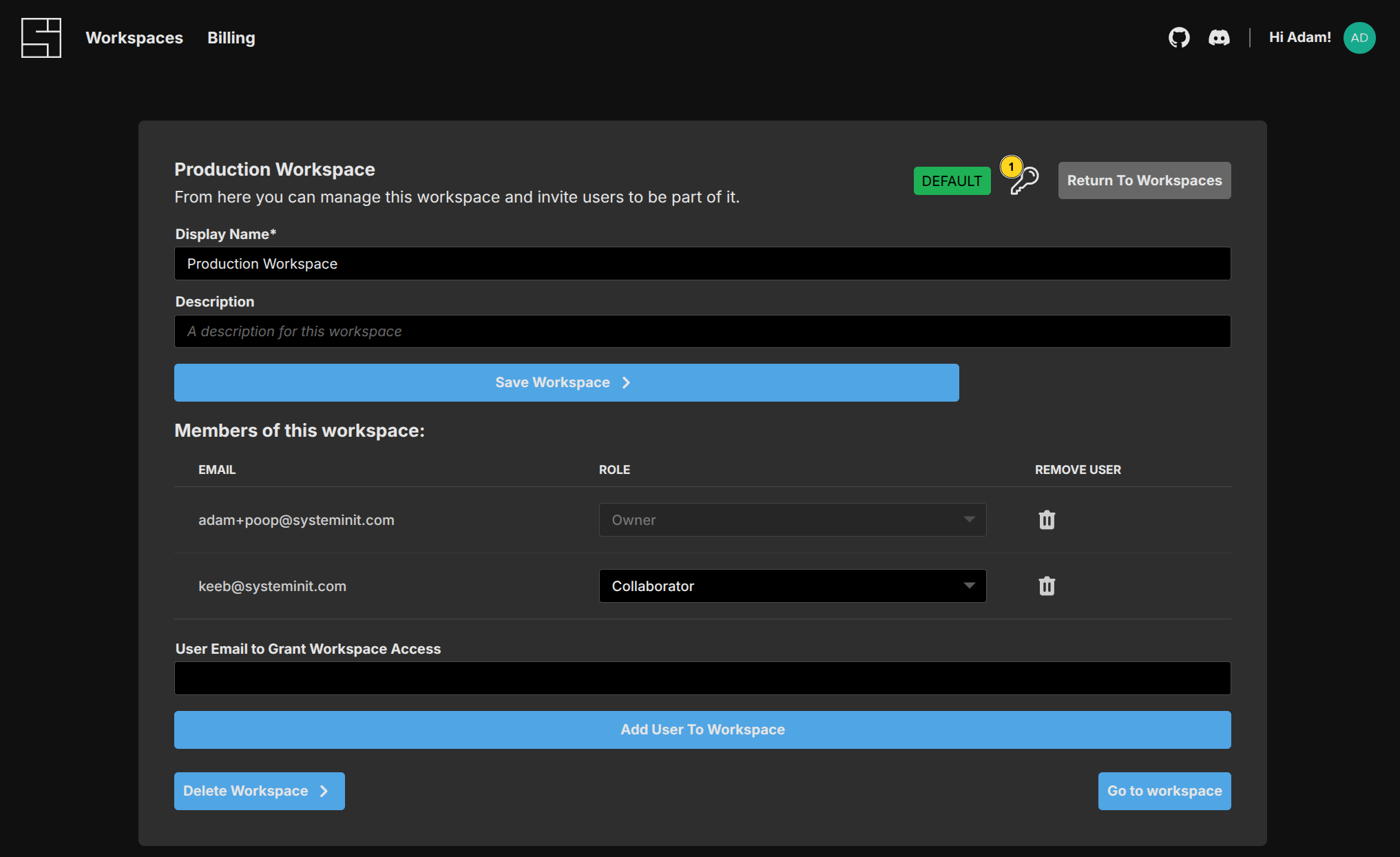 API Tokens Workspace Settings