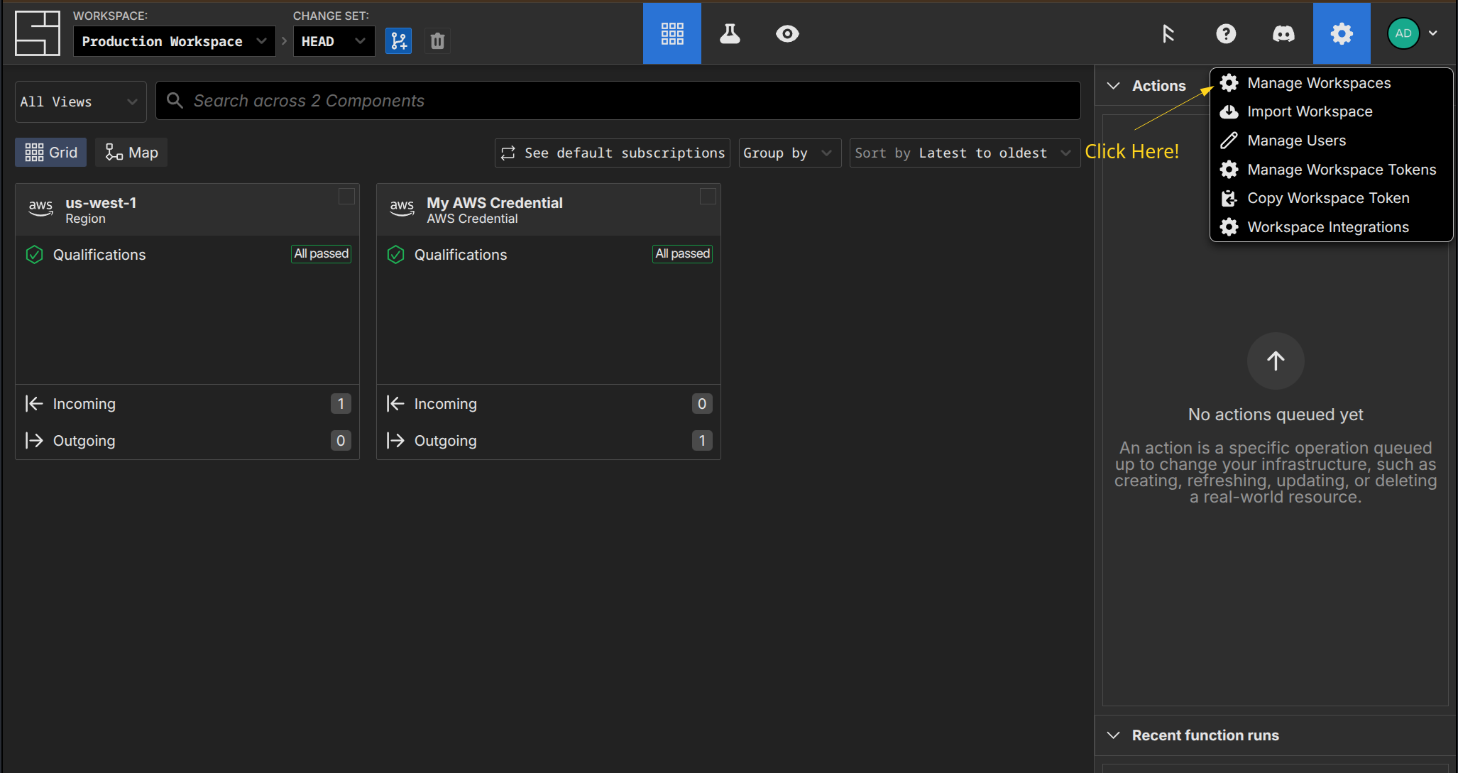 Manage Workspaces Link