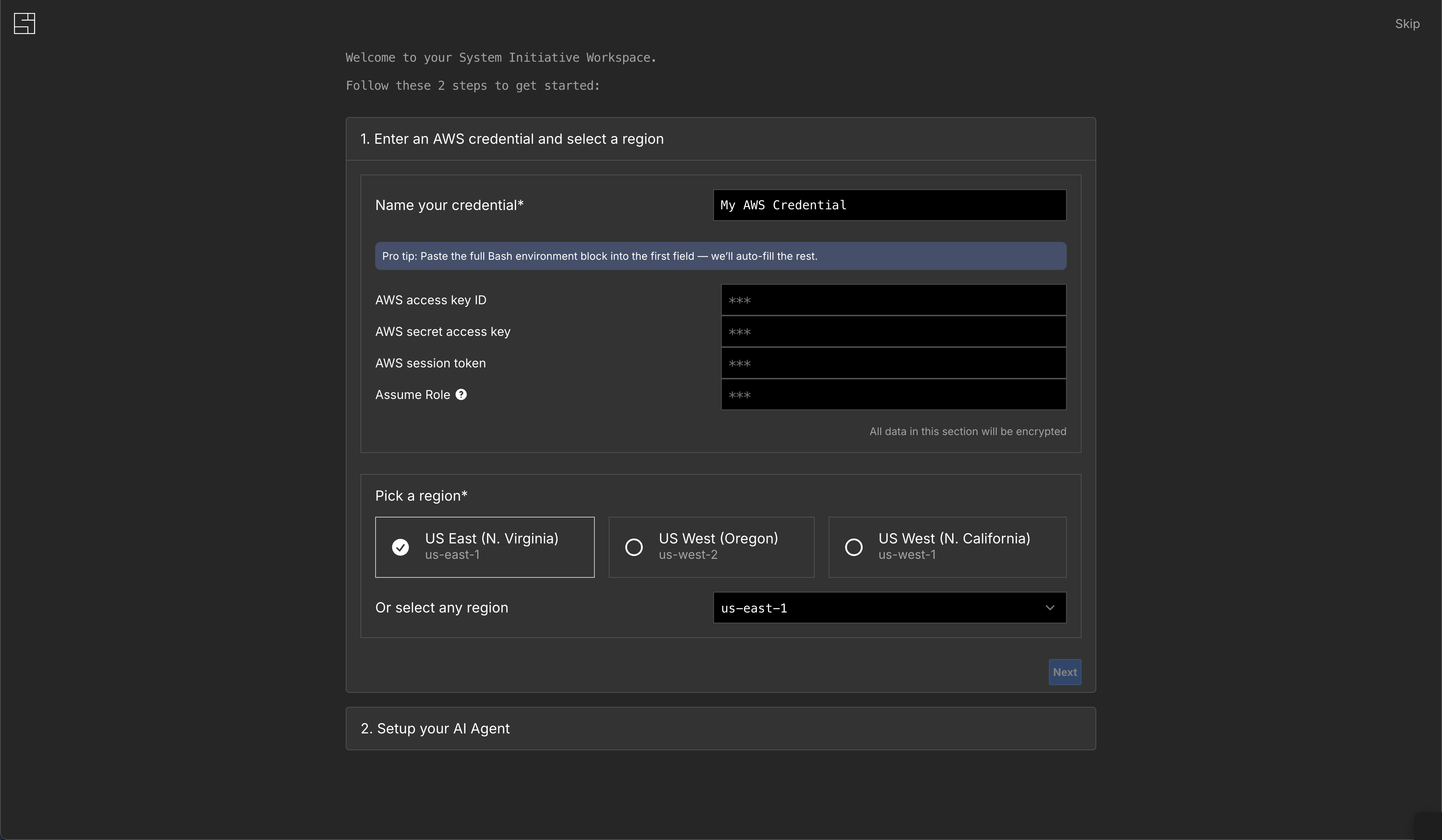 Landing screen