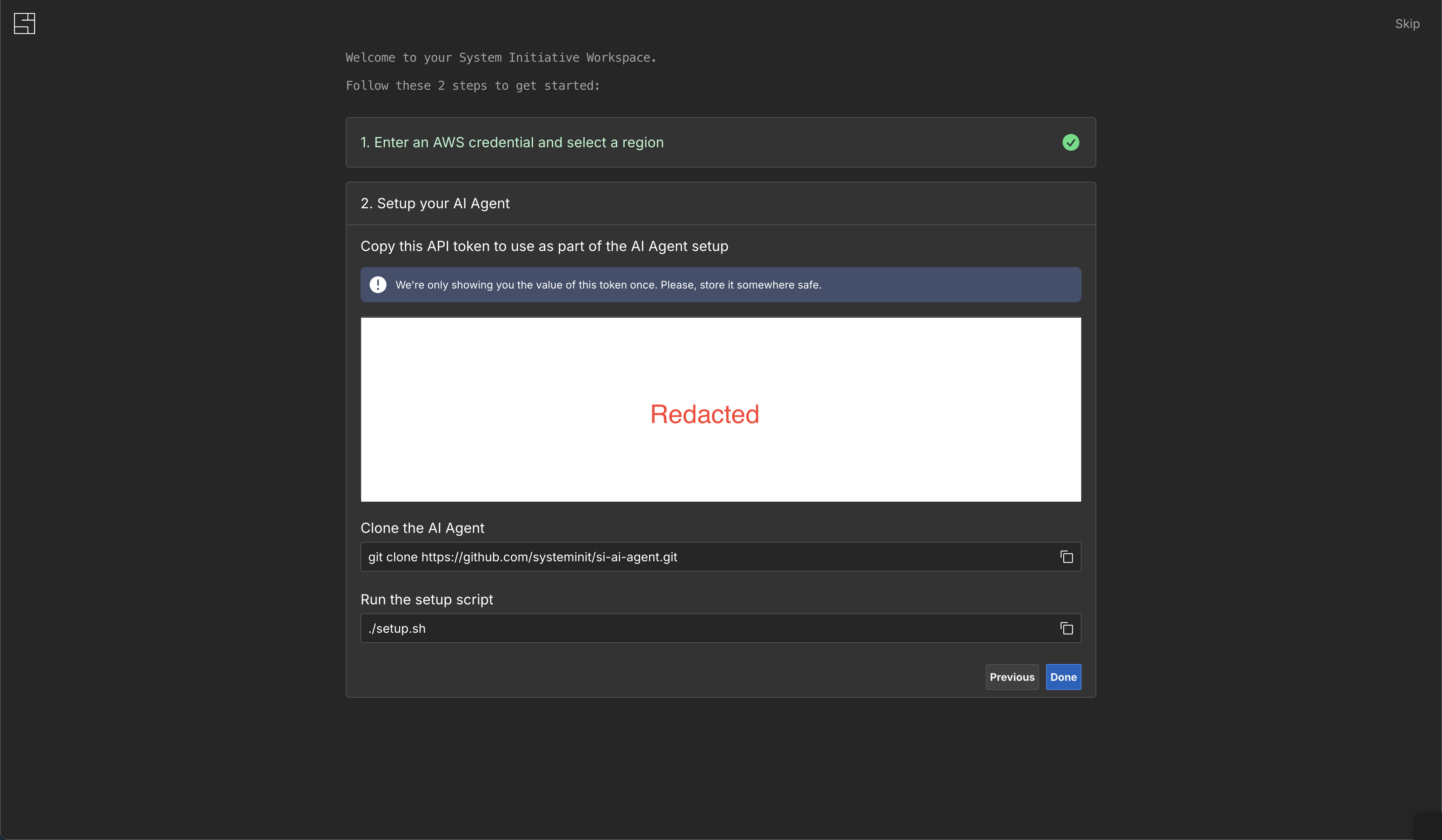 Agent setup prompt