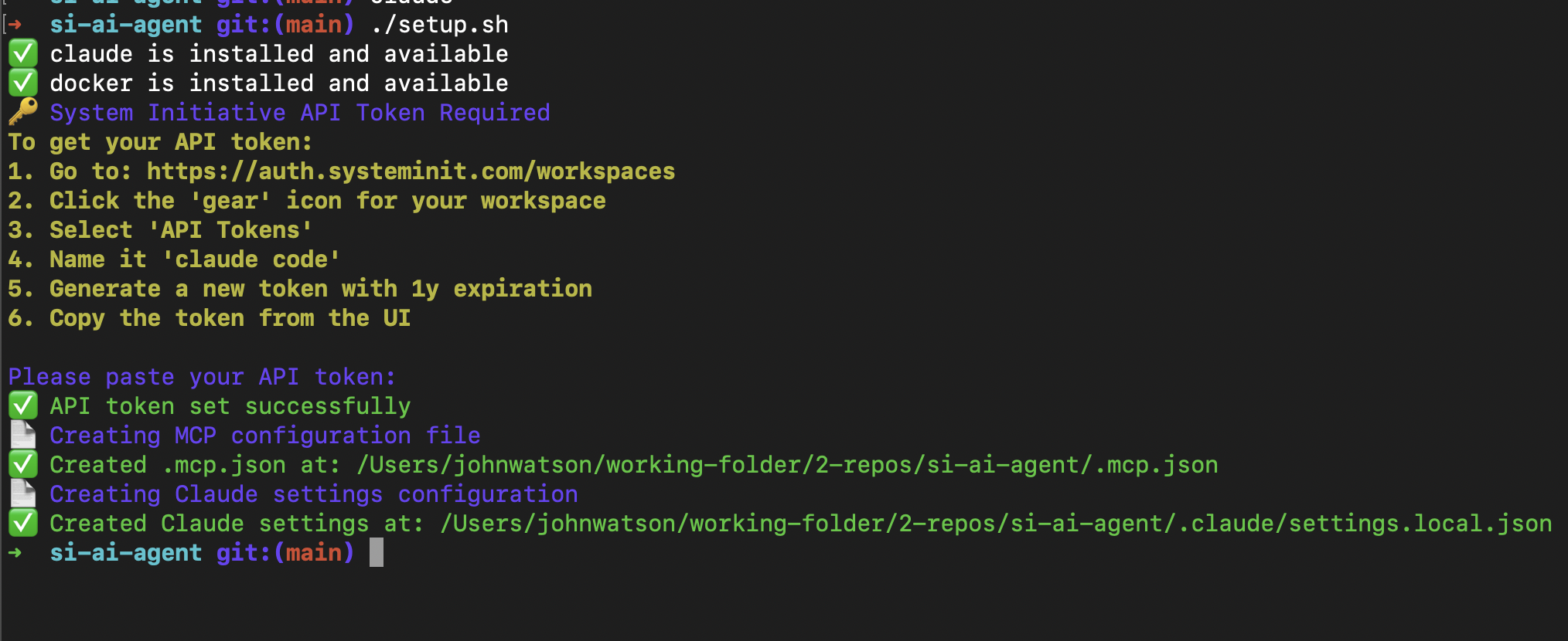 AI Agent setup authenticated
