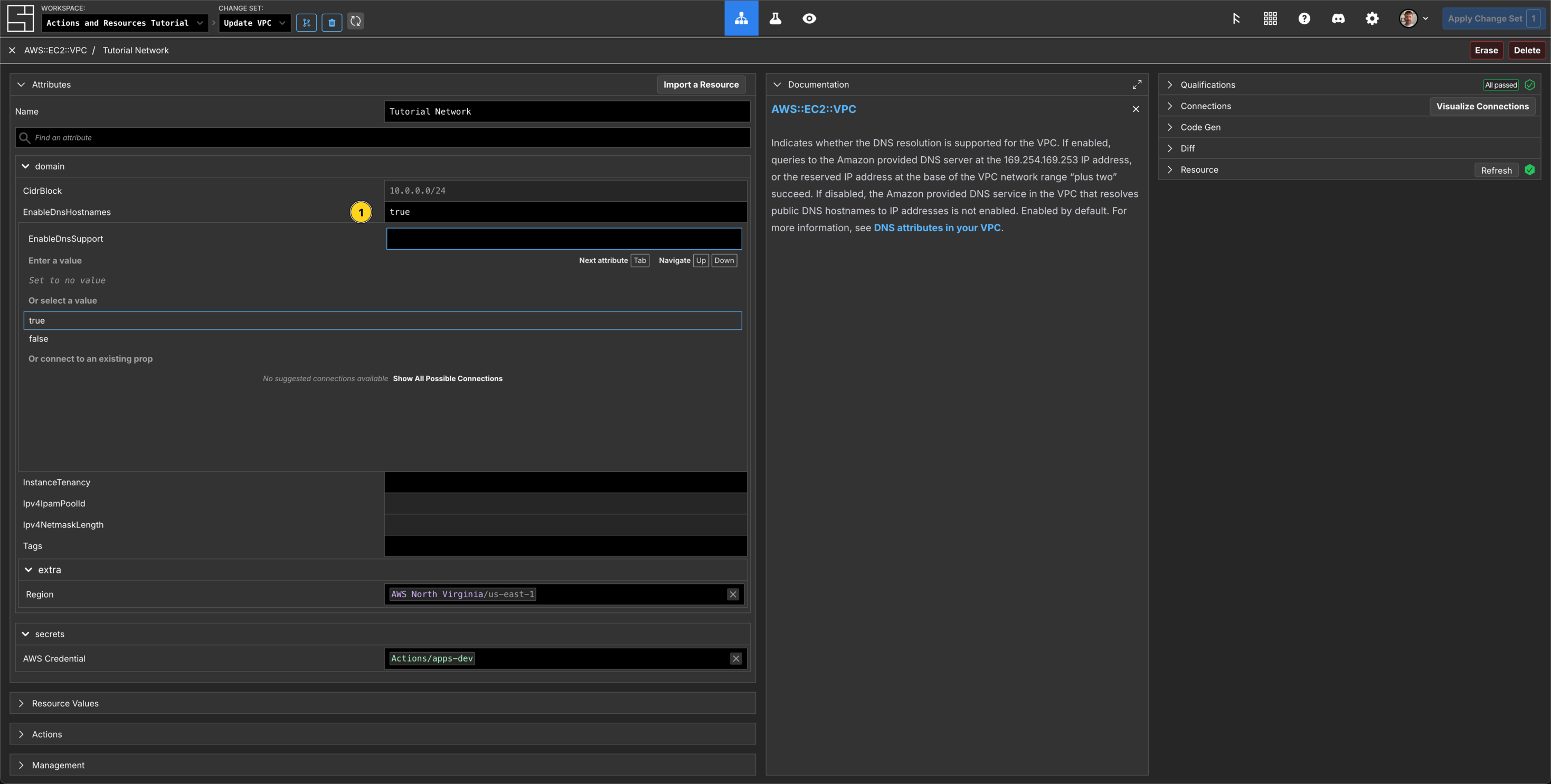 Update the properties of the Tutorial Network VPC