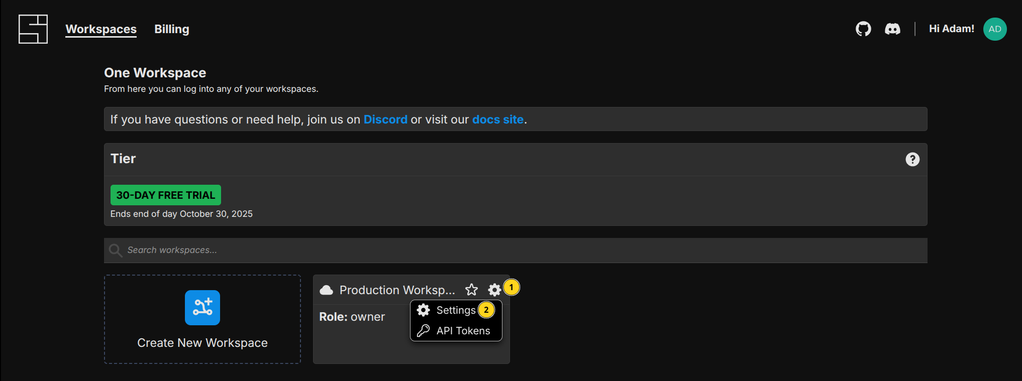 Workspace Settings Link